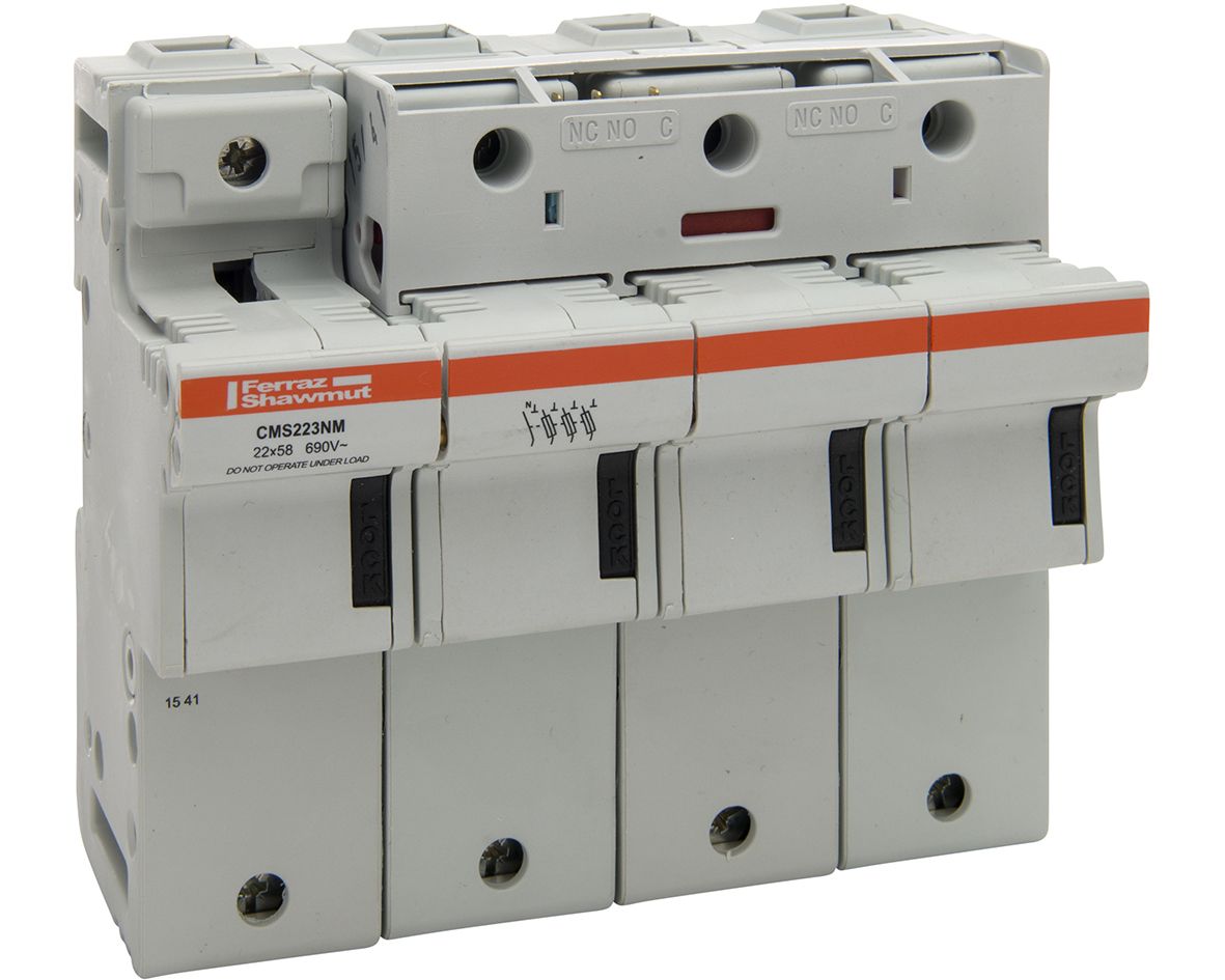 T331102 - modular fuse holder, IEC, 3P+N, 22x58, DIN rail mounting, with 1 MS